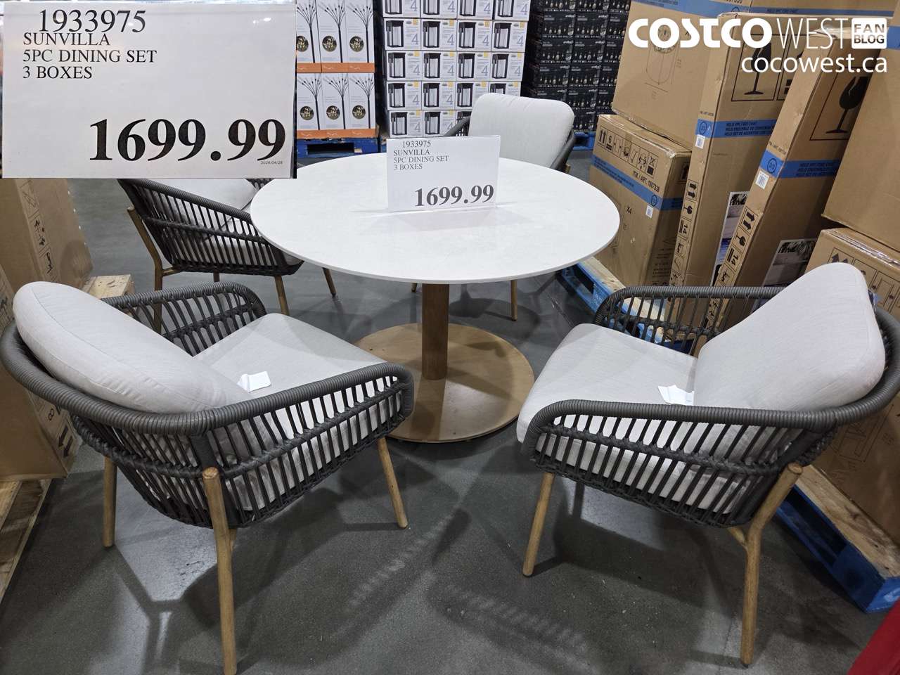 1933975 SUNVILLA 5PC DINING SET 3 BOXES $1699.99