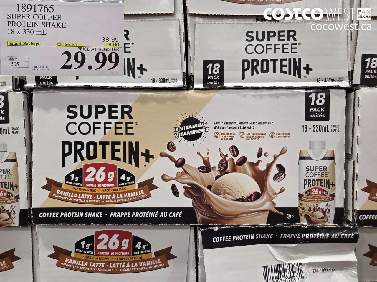 1891765 SUPER COFFEE PROTEIN SHAKE 18 X 330 ML ($9.00 INSTANT SAVINGS EXPIRES ON 2026-05-10) $29.99