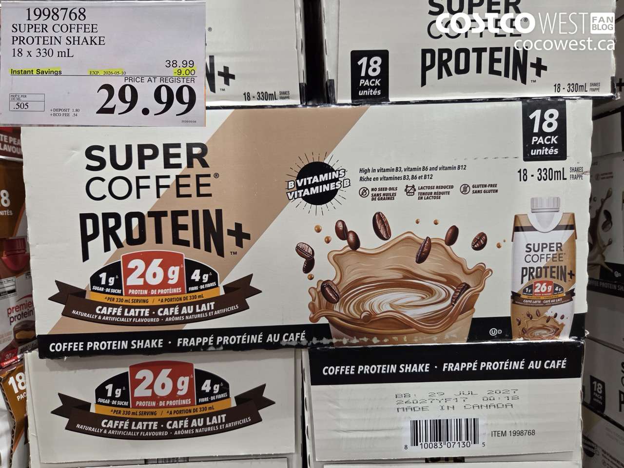 1998768 SUPER COFFEE PROTEIN SHAKE 18 X 330 ML ($9.00 INSTANT SAVINGS EXPIRES ON 2026-05-10) $29.99