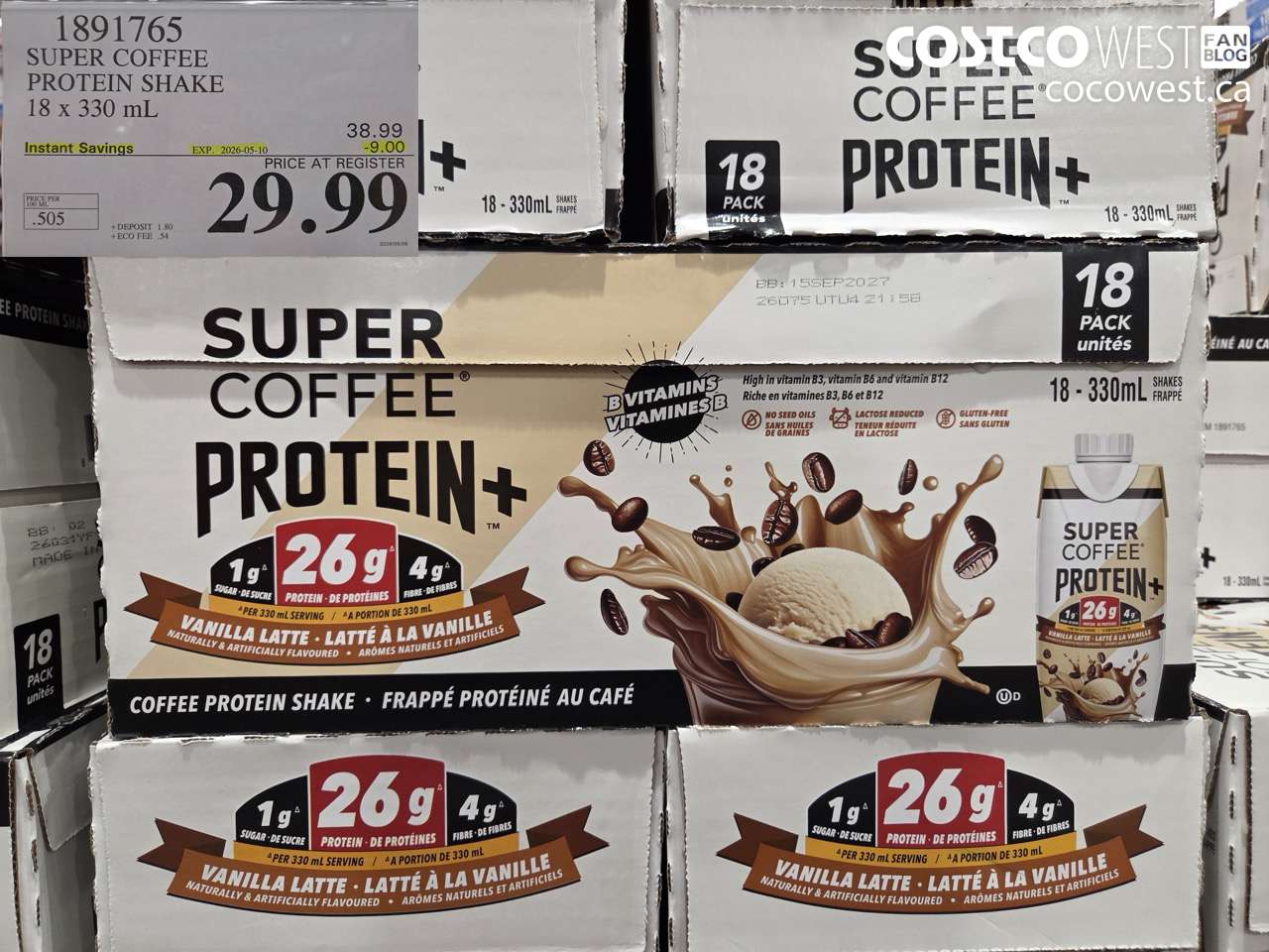 1891765 SUPER COFFEE PROTEIN SHAKE 18 X 330 ML ($9.00 INSTANT SAVINGS EXPIRES ON 2026-05-10) $29.99