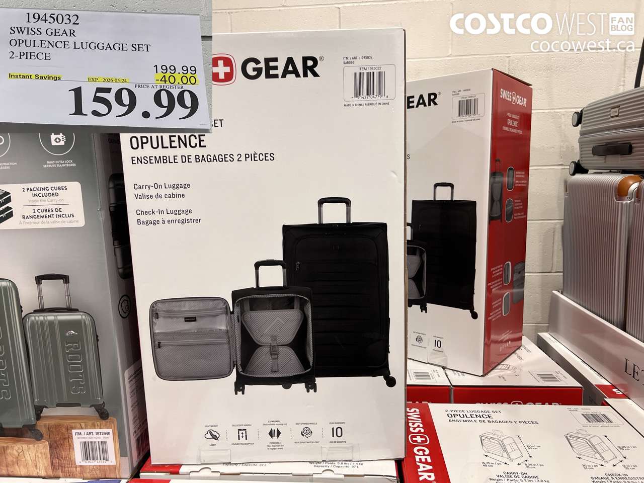 1945032 SWISS GEAR OPULENCE LUGGAGE SET 2-PIECE ($40.00 INSTANT SAVINGS EXPIRES ON 2026-05-24) $159.99