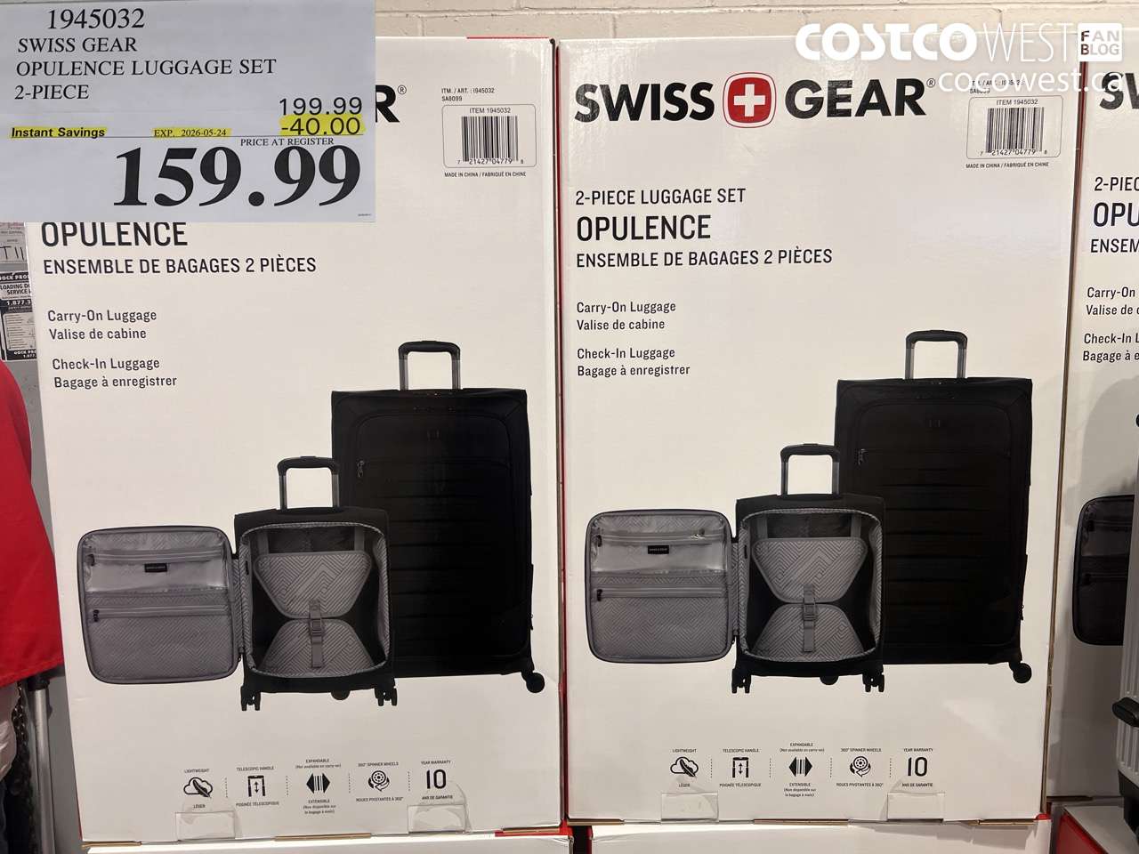 1945032 SWISS GEAR OPULENCE LUGGAGE SET 2-PIECE ($40.00 INSTANT SAVINGS EXPIRES ON 2026-05-24) $159.99