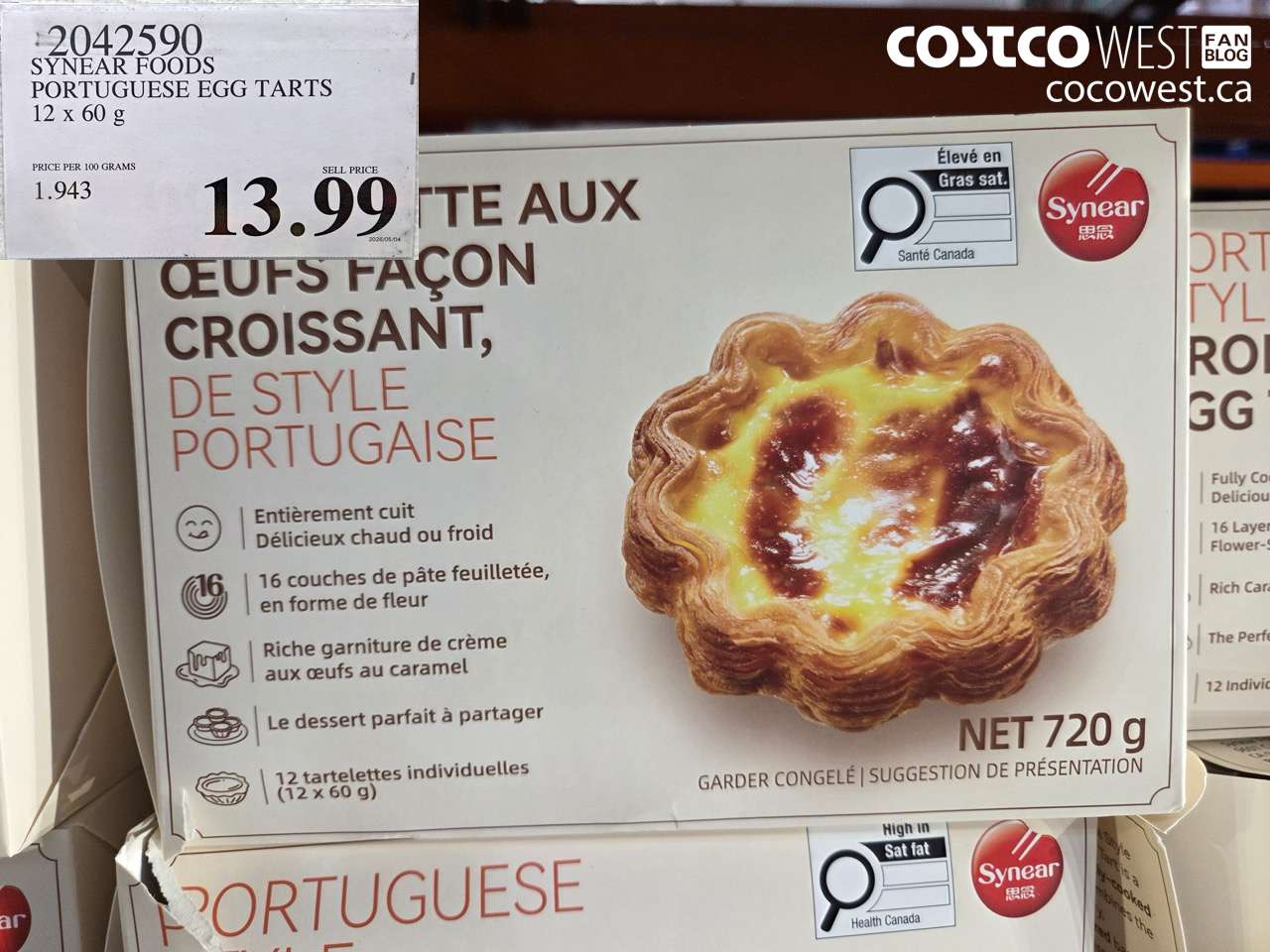 2042590 SYNEAR FOODS PORTUGUESE EGG TARTS 12 X 60 G $13.99