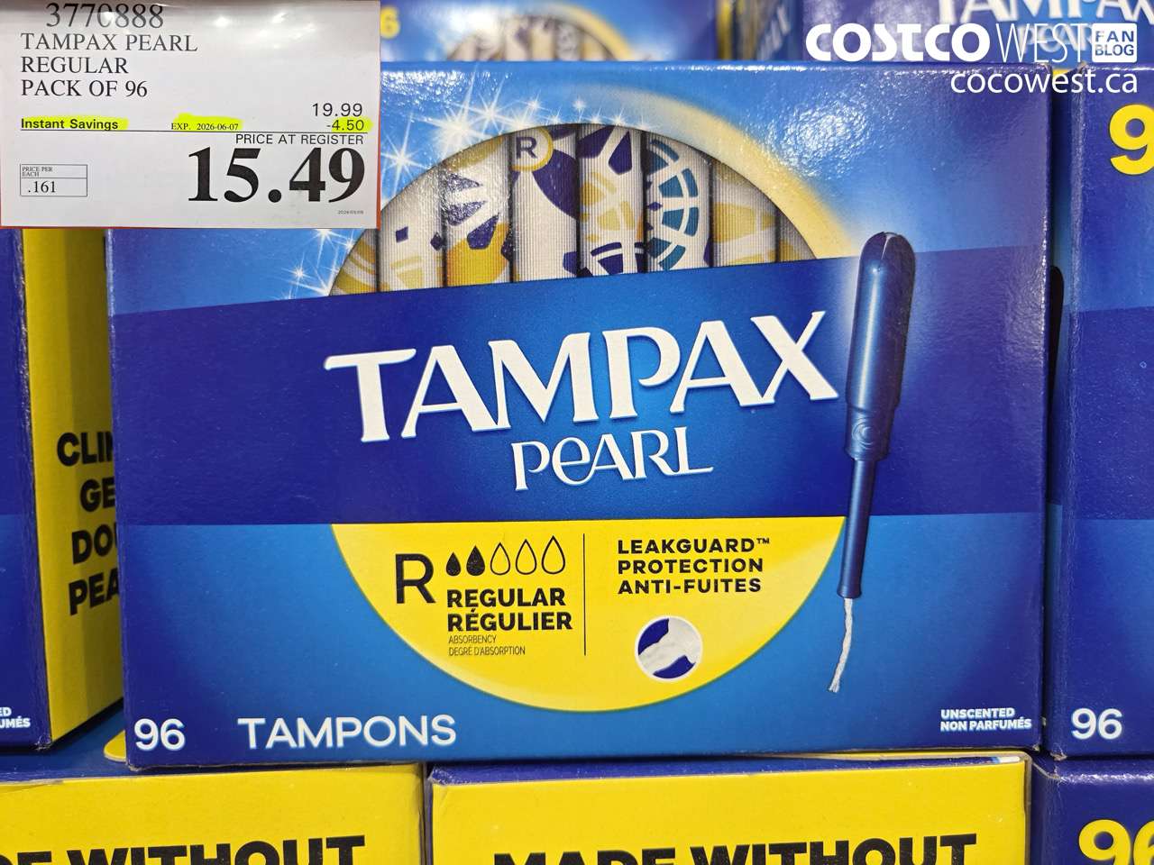 3770888 TAMPAX PEARL REGULAR PACK OF 96 ($4.50 INSTANT SAVINGS EXPIRES ON 2026-06-07) $15.49