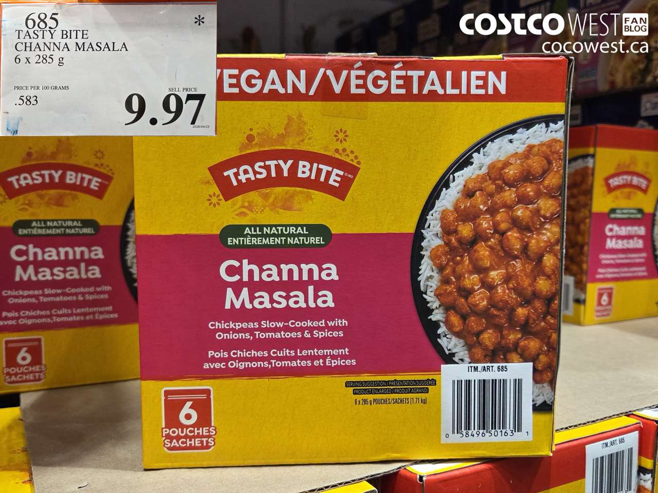 685 TASTY BITE CHANNA MASALA 6 X 285 G $9.97