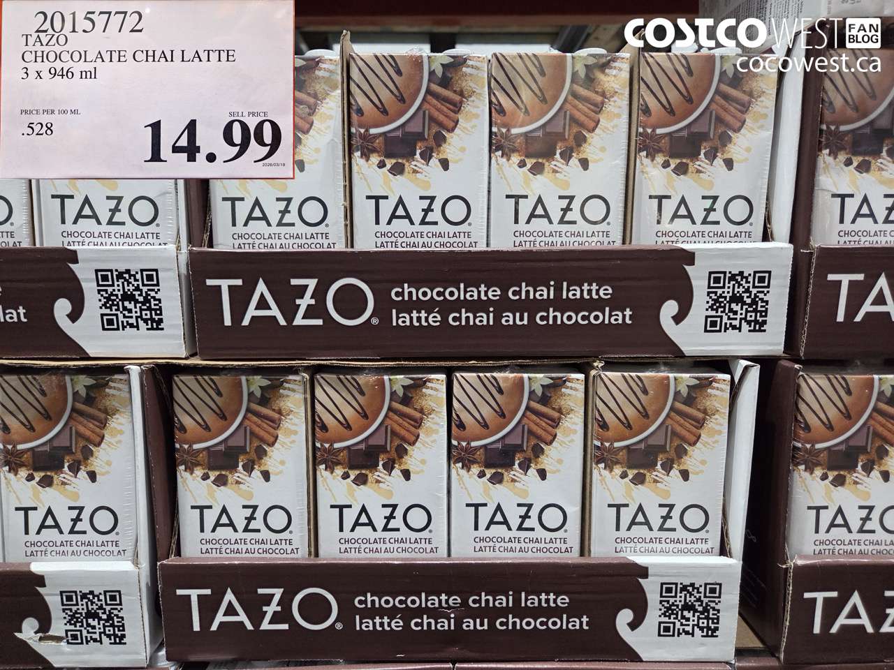 2015772 TAZO CHOCOLATE CHAI LATTE 3 X 946 ML $14.99