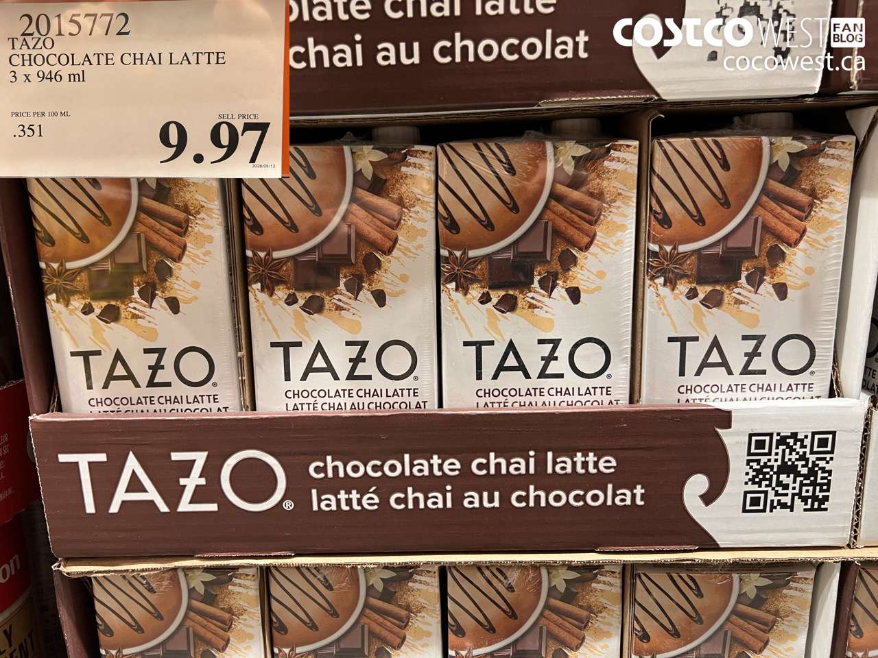 2015772 TAZO CHOCOLATE CHAI LATTE 3 X 946 ML $9.97
