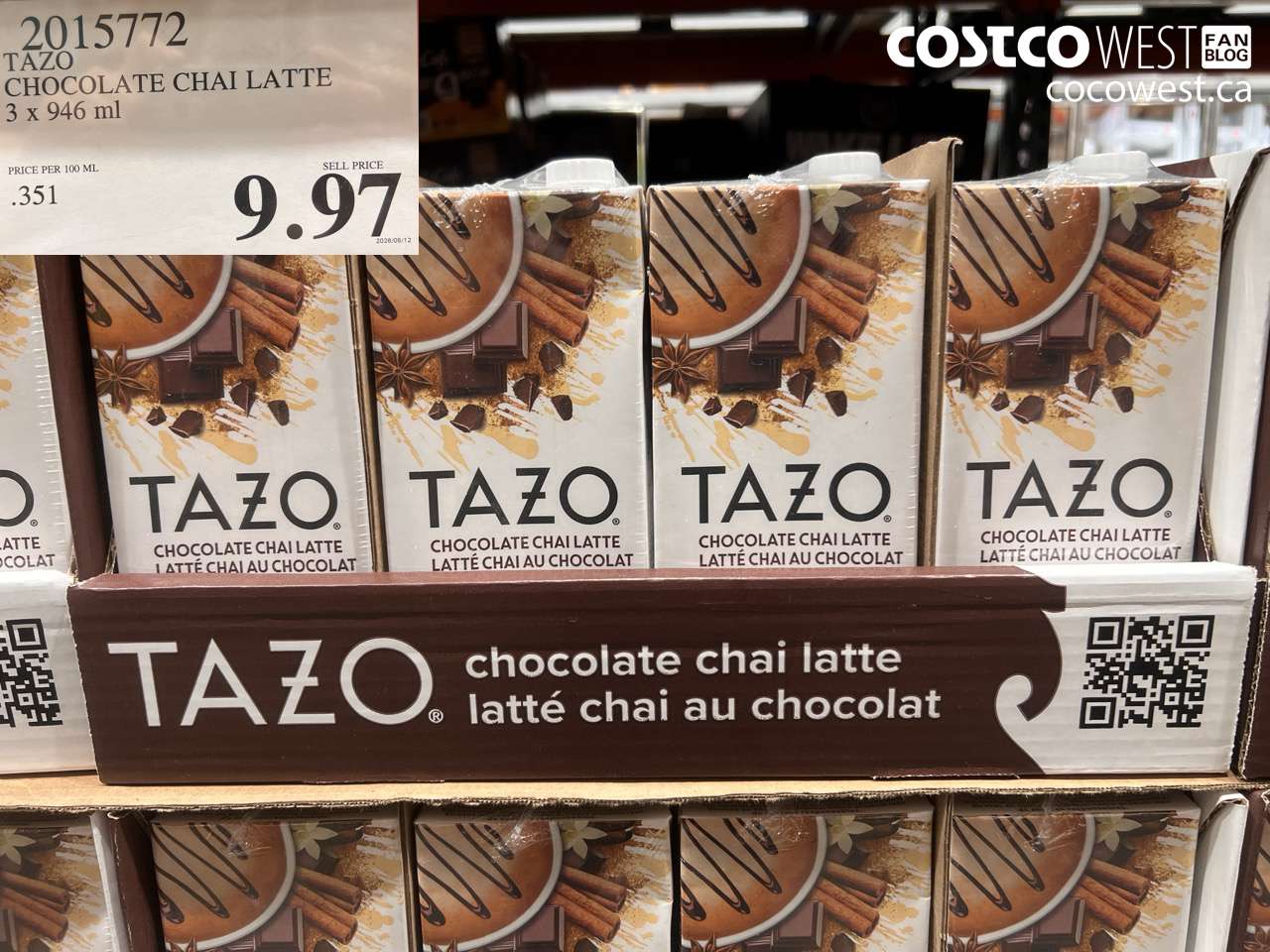 2015772 TAZO CHOCOLATE CHAI LATTE 3 X 946 ML $9.97