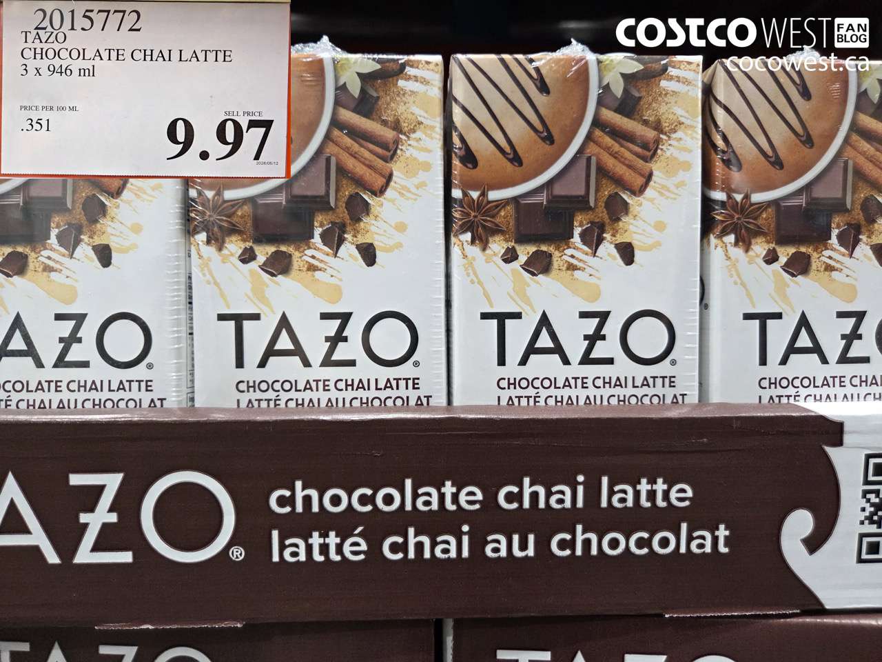 2015772 TAZO CHOCOLATE CHAI LATTE 3 X 946 ML $9.97