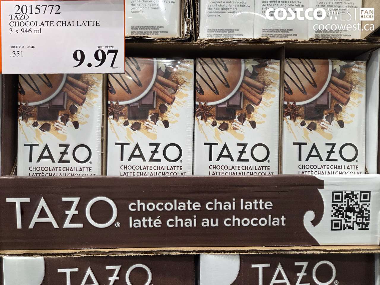 2015772 TAZO CHOCOLATE CHAI LATTE 3 X 946 ML $9.97
