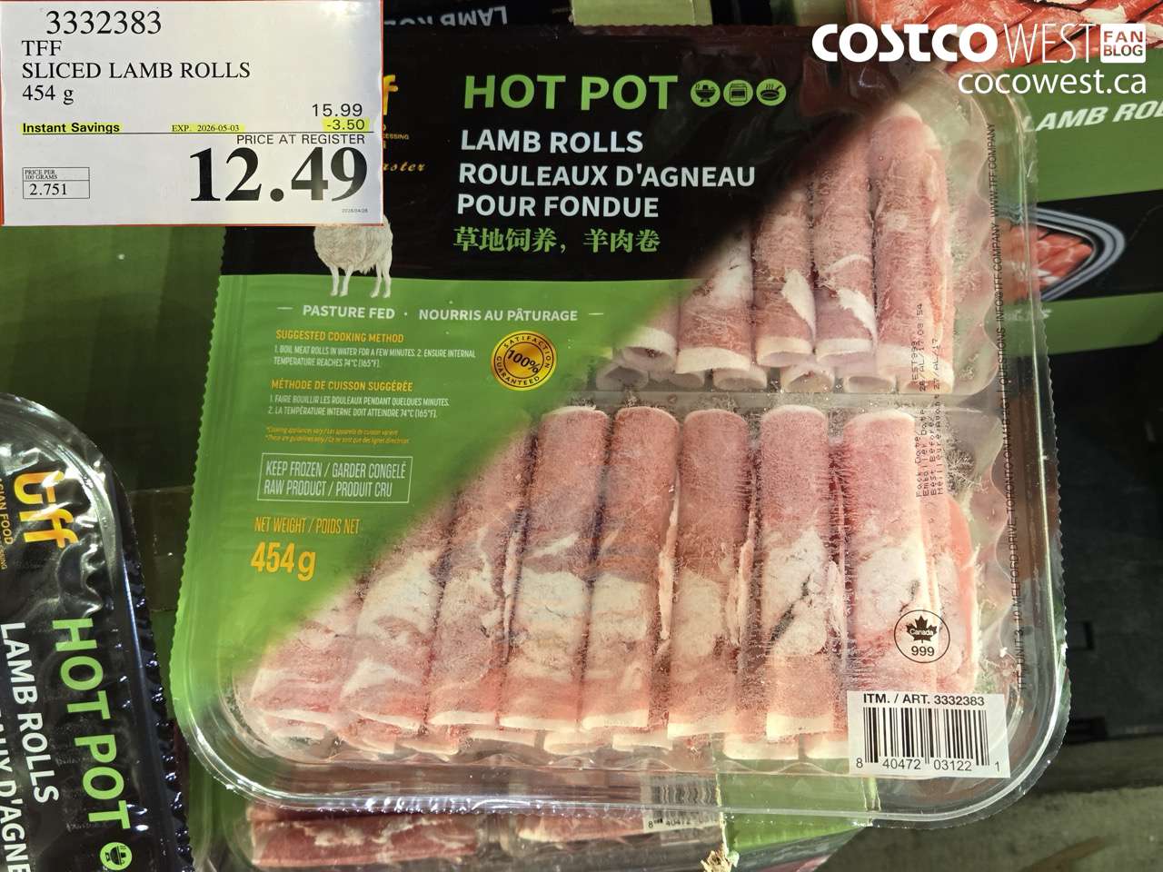 3332383 TFF SLICED LAMB ROLLS 454 G ($3.50 INSTANT SAVINGS EXPIRES ON 2026-05-03) $12.49