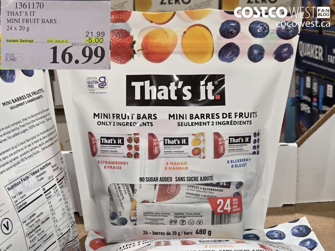 1361170 THAT'S IT MINI FRUIT BARS 24 X 20 G ($5.00 INSTANT SAVINGS EXPIRES ON 2026-05-10) $16.99