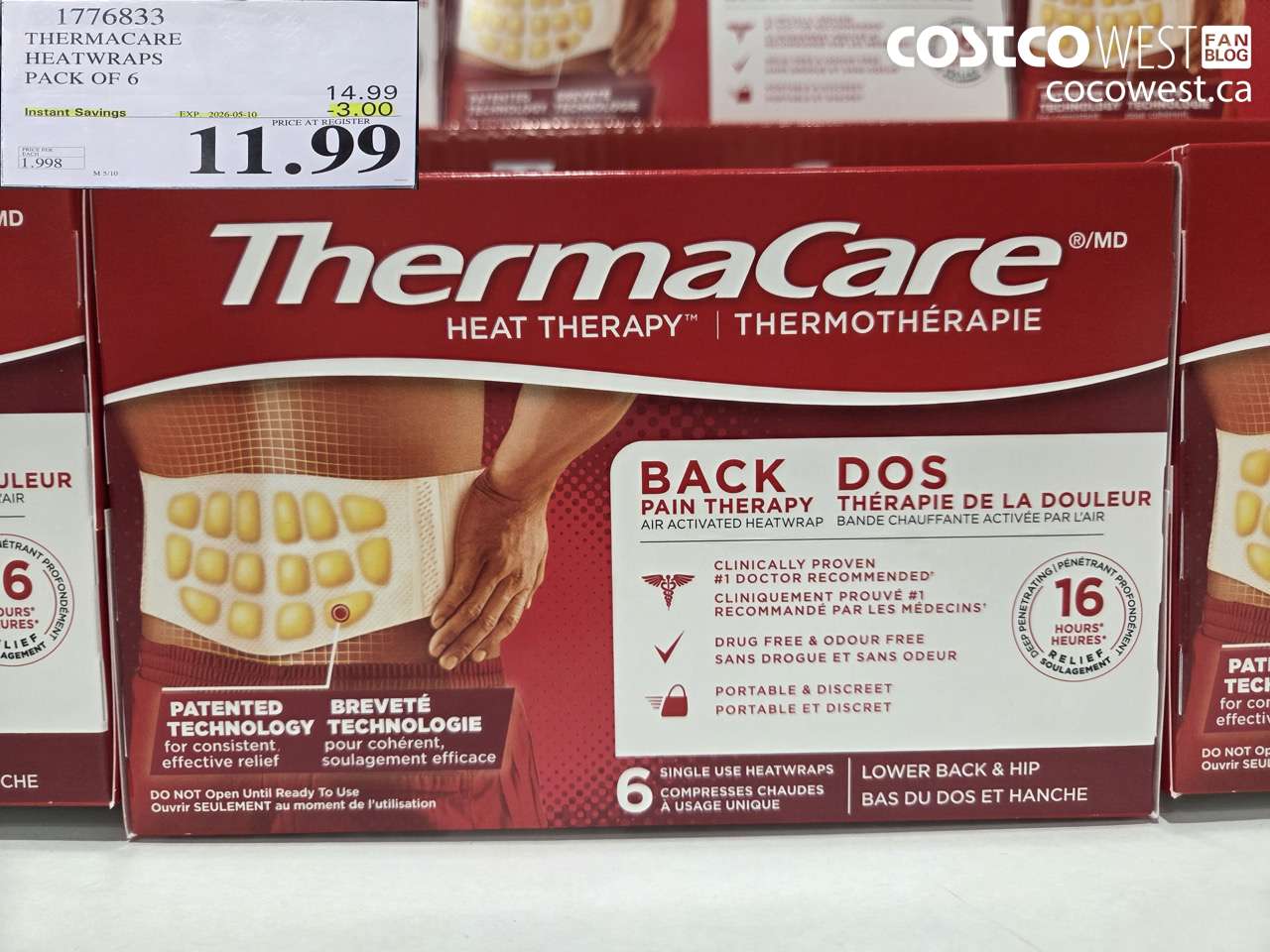 1776833 THERMACARE HEATWRAPS PACK OF 6 ($3.00 INSTANT SAVINGS EXPIRES ON 2026-05-10) $11.99