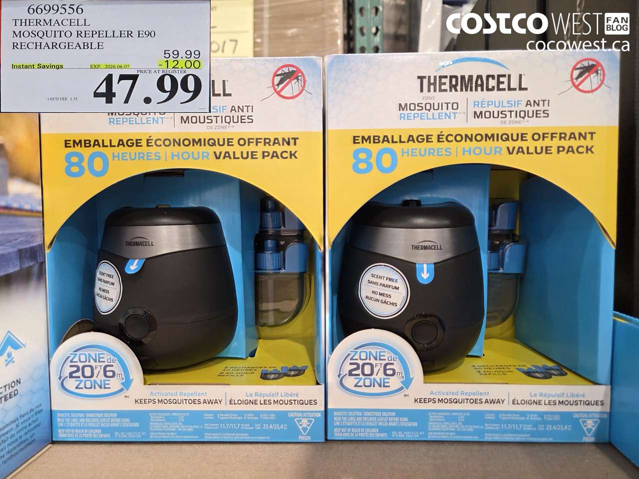 6699556 THERMACELL MOSQUITO REPELLER E90 RECHARGEABLE ($12.00 INSTANT SAVINGS EXPIRES ON 2026-06-07) $47.99