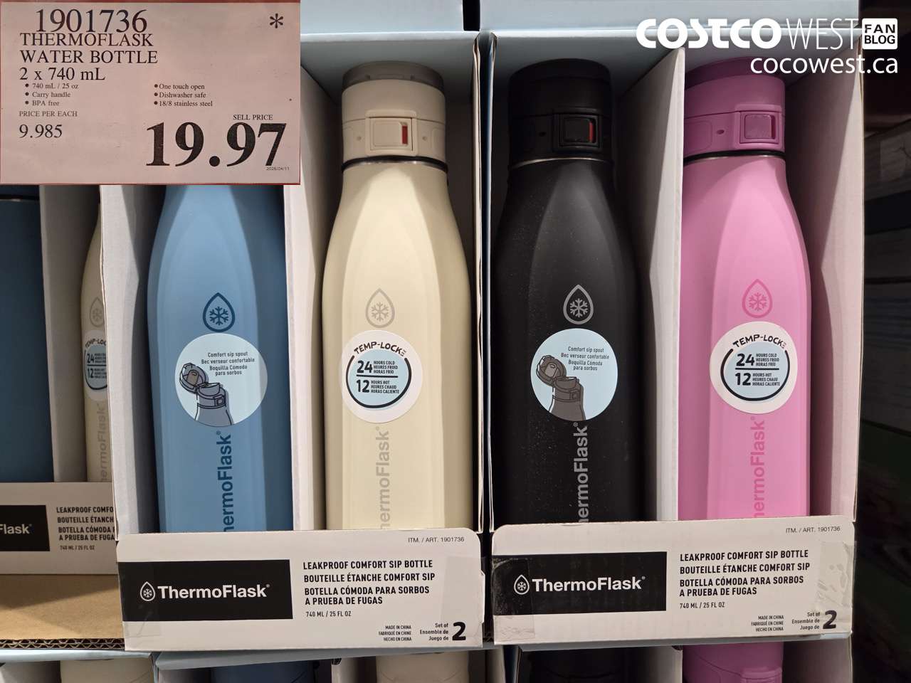 1901736 THERMOFLASK WATER BOTTLE 2 X 740 ML $19.97