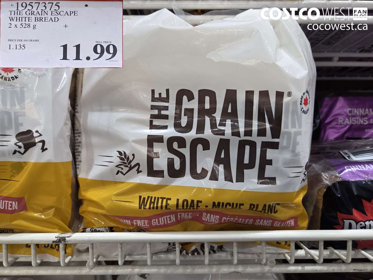 1957375 THE GRAIN ESCAPE WHITE BREAD 2 X 528 G $11.99
