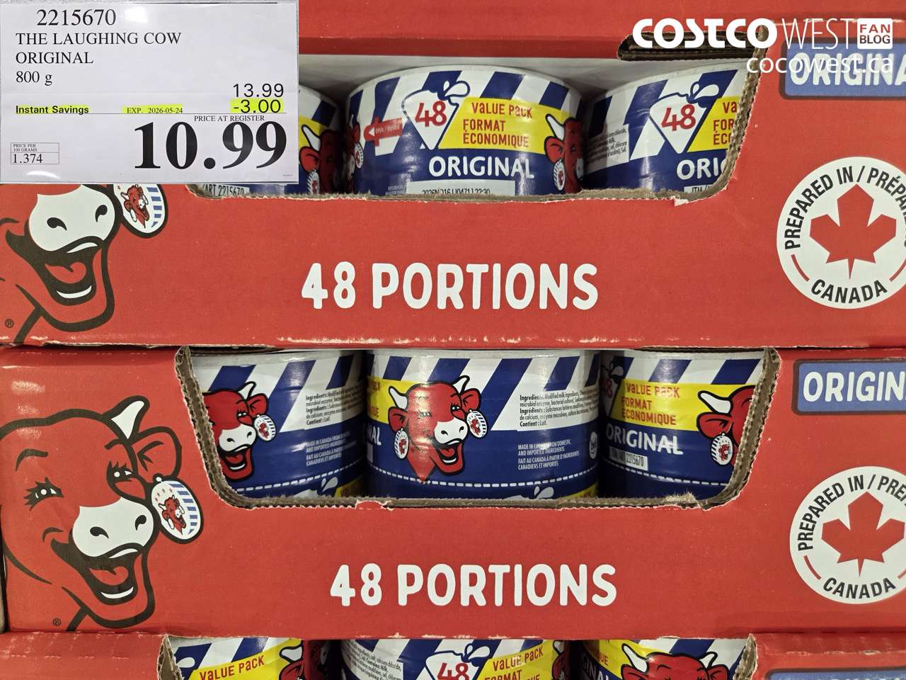 2215670 THE LAUGHING COW ORIGINAL 800 G ($3.00 INSTANT SAVINGS EXPIRES ON 2026-05-24) $10.99