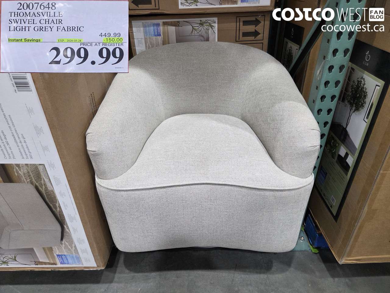 2007648 THOMASVILLE SWIVEL CHAIR LIGHT GREY FABRIC ($150.00 INSTANT SAVINGS EXPIRES ON 2026-05-24) $299.99