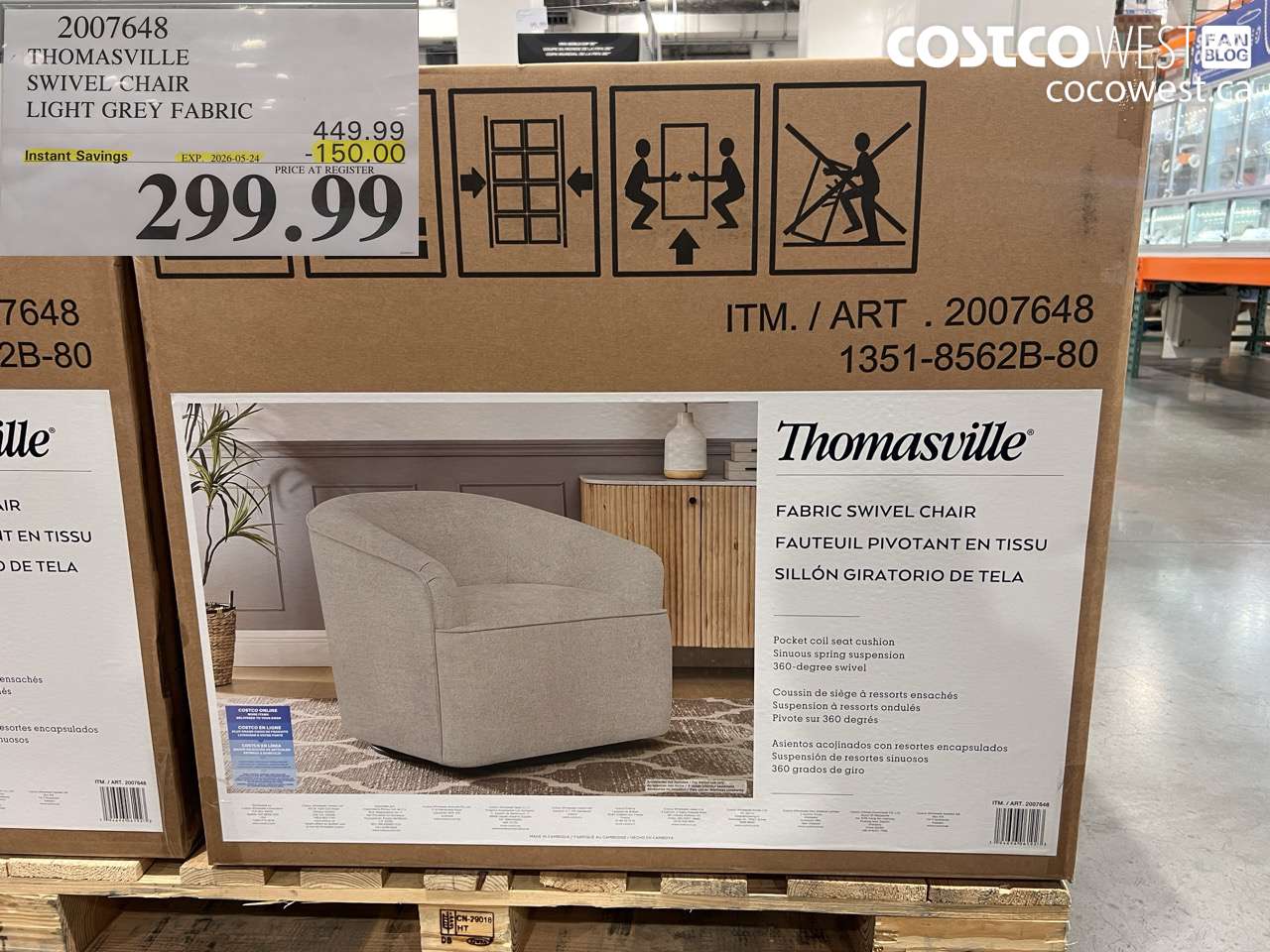 2007648 THOMASVILLE SWIVEL CHAIR LIGHT GREY FABRIC ($150.00 INSTANT SAVINGS EXPIRES ON 2026-05-24) $299.99