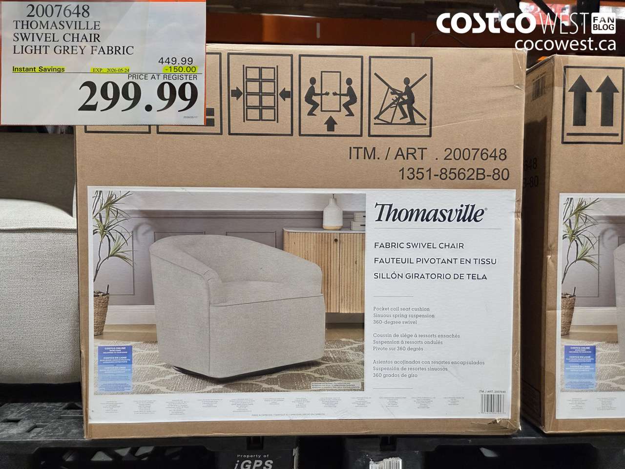 2007648 THOMASVILLE SWIVEL CHAIR LIGHT GREY FABRIC ($150.00 INSTANT SAVINGS EXPIRES ON 2026-05-24) $299.99