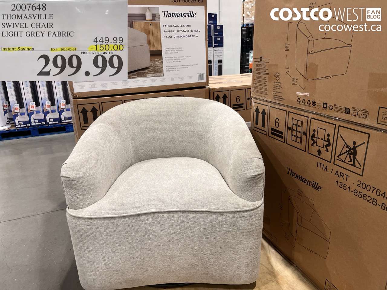 2007648 THOMASVILLE SWIVEL CHAIR LIGHT GREY FABRIC ($150.00 INSTANT SAVINGS EXPIRES ON 2026-05-24) $299.99