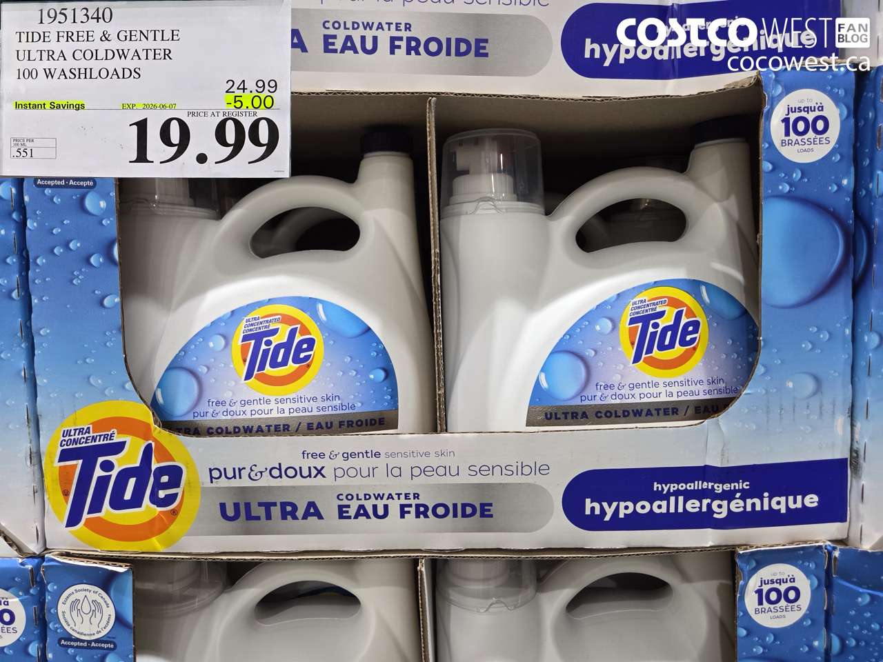 1951340 TIDE FREE & GENTLE ULTRA COLDWATER 100 WASHLOADS ($5.00 INSTANT SAVINGS EXPIRES ON 2026-06-07) $19.99