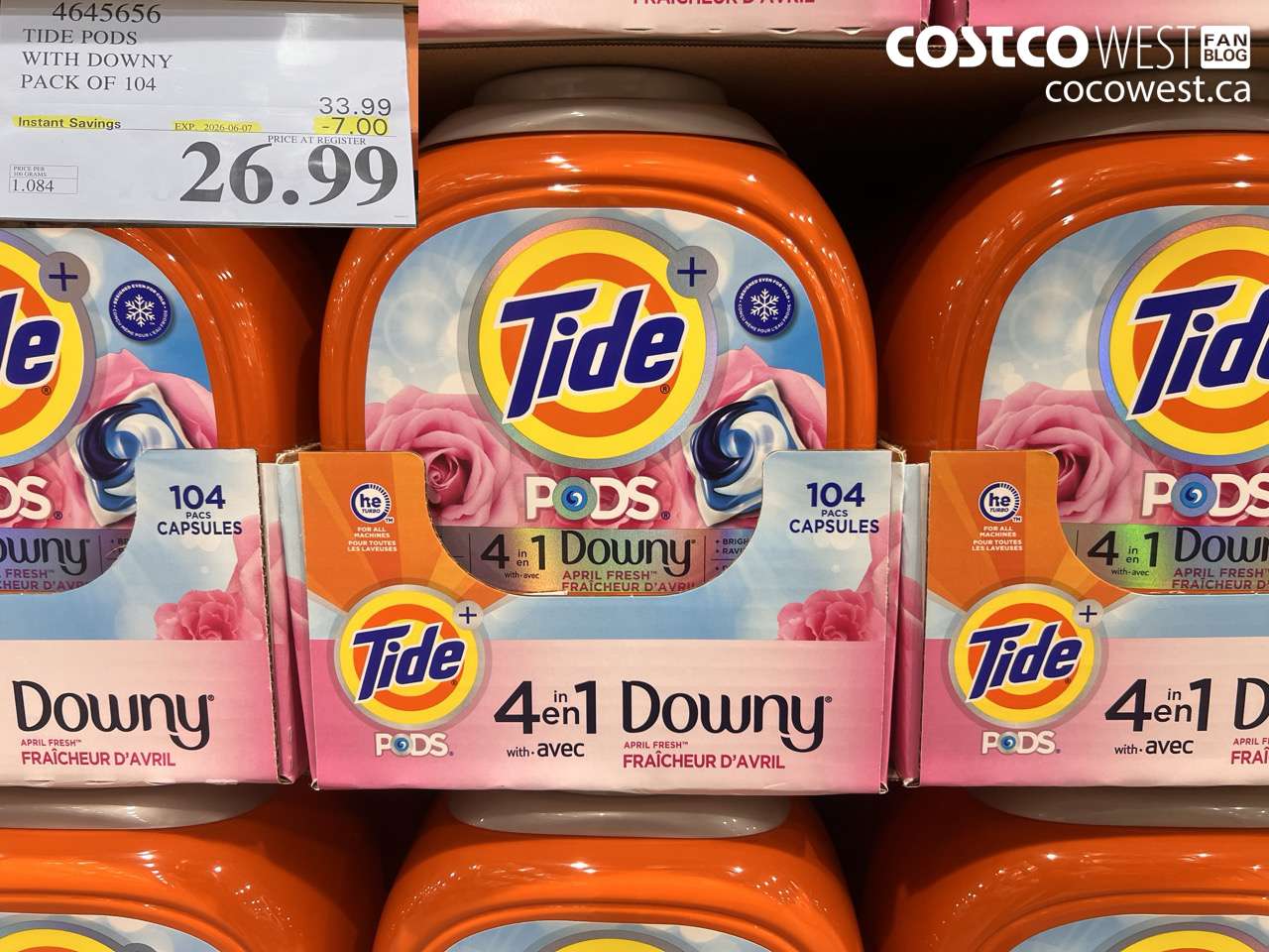 4645656 TIDE PODS WITH DOWNY PACK OF 104 ($7.00 INSTANT SAVINGS EXPIRES ON 2026-06-07) $26.99