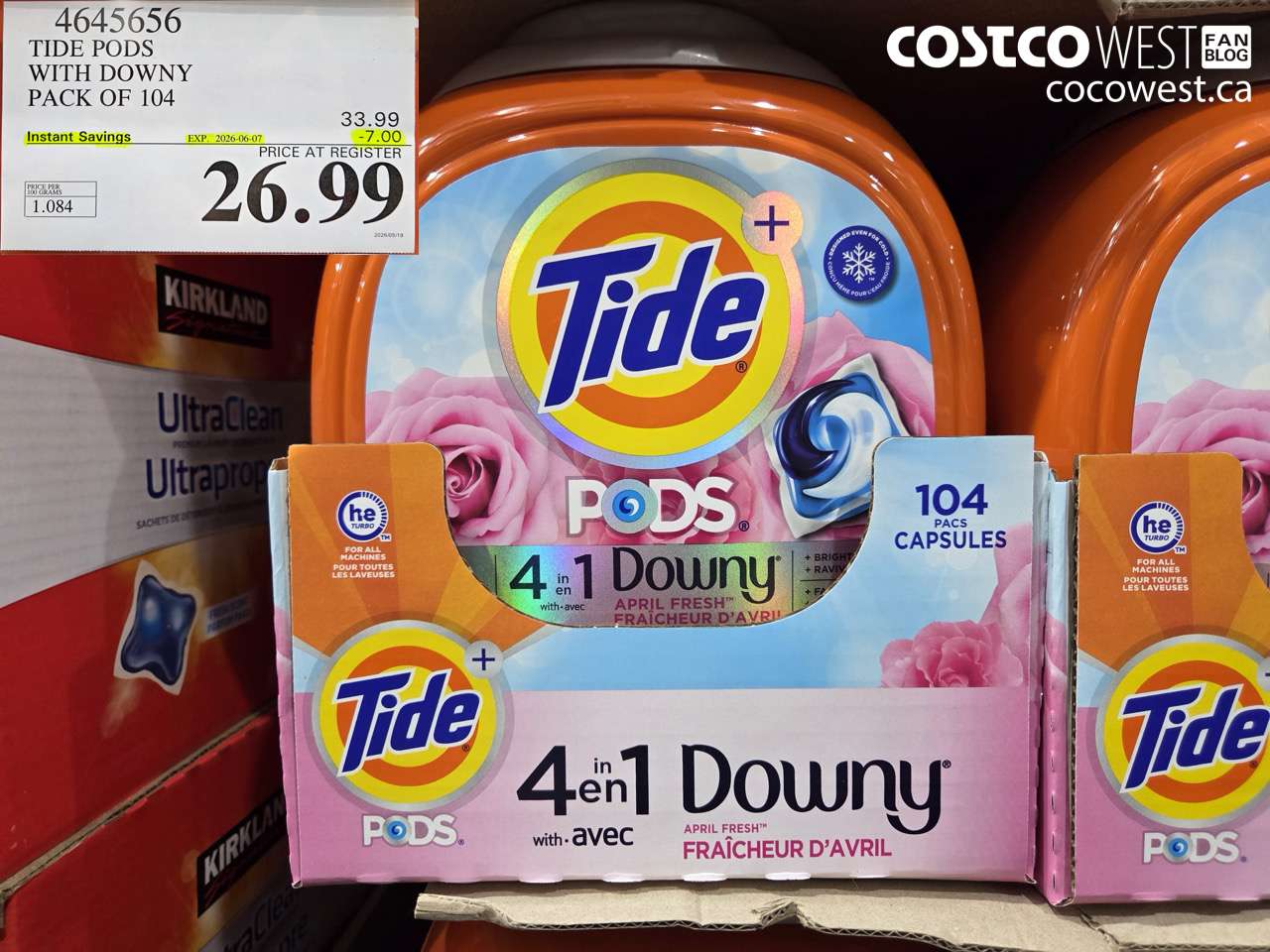4645656 TIDE PODS WITH DOWNY PACK OF 104 ($7.00 INSTANT SAVINGS EXPIRES ON 2026-06-07) $26.99