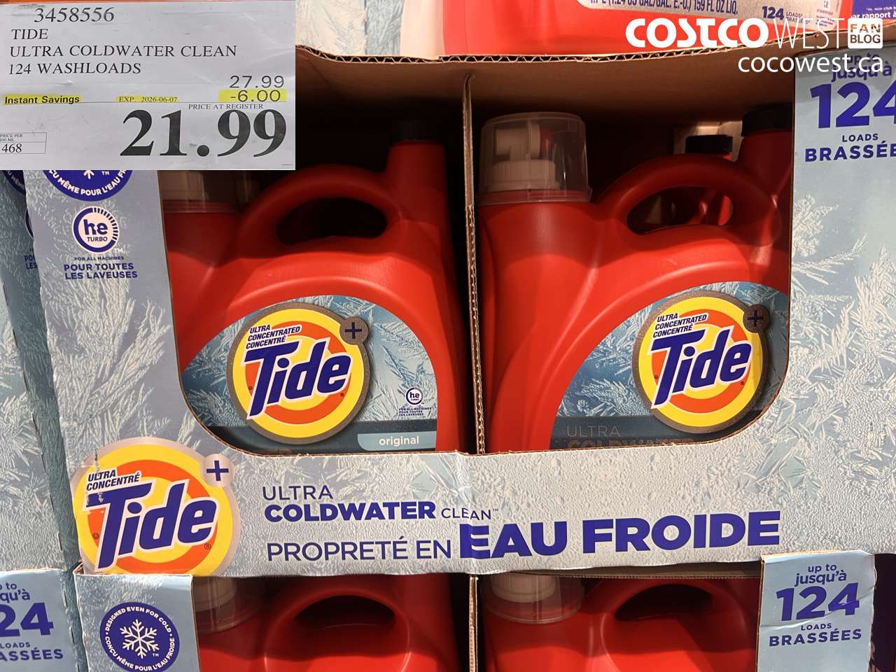 3458556 TIDE ULTRA COLDWATER CLEAN 124 WASHLOADS ($6.00 INSTANT SAVINGS EXPIRES ON 2026-06-07) $21.99