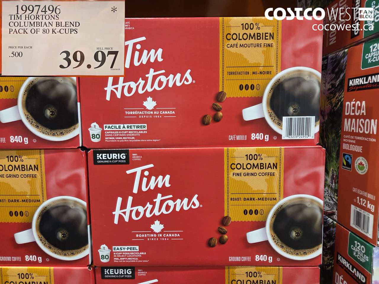 1997496 TIM HORTONS COLUMBIAN BLEND PACK OF 80 K-CUPS $39.97