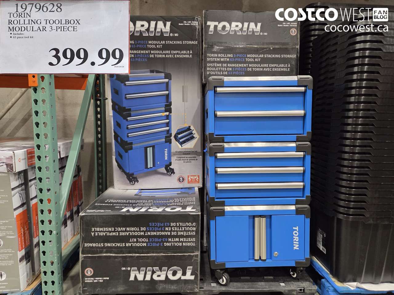 1979628 TORIN ROLLING TOOLBOX MODULAR 3-PIECE $399.99