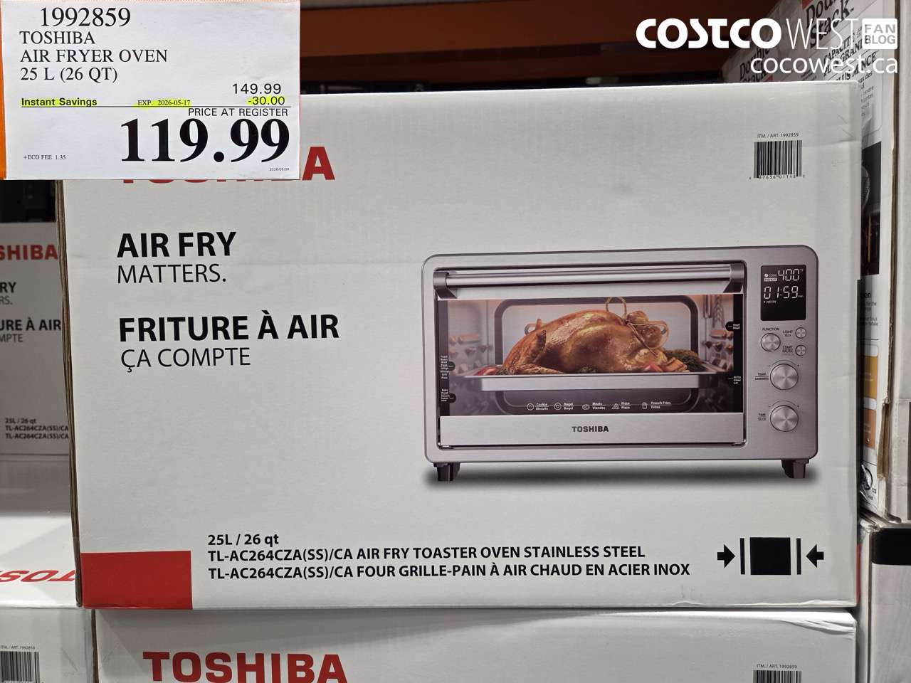 1992859 TOSHIBA AIR FRYER OVEN 25 L (26 QT) ($30.00 INSTANT SAVINGS EXPIRES ON 2026-05-17) $119.99
