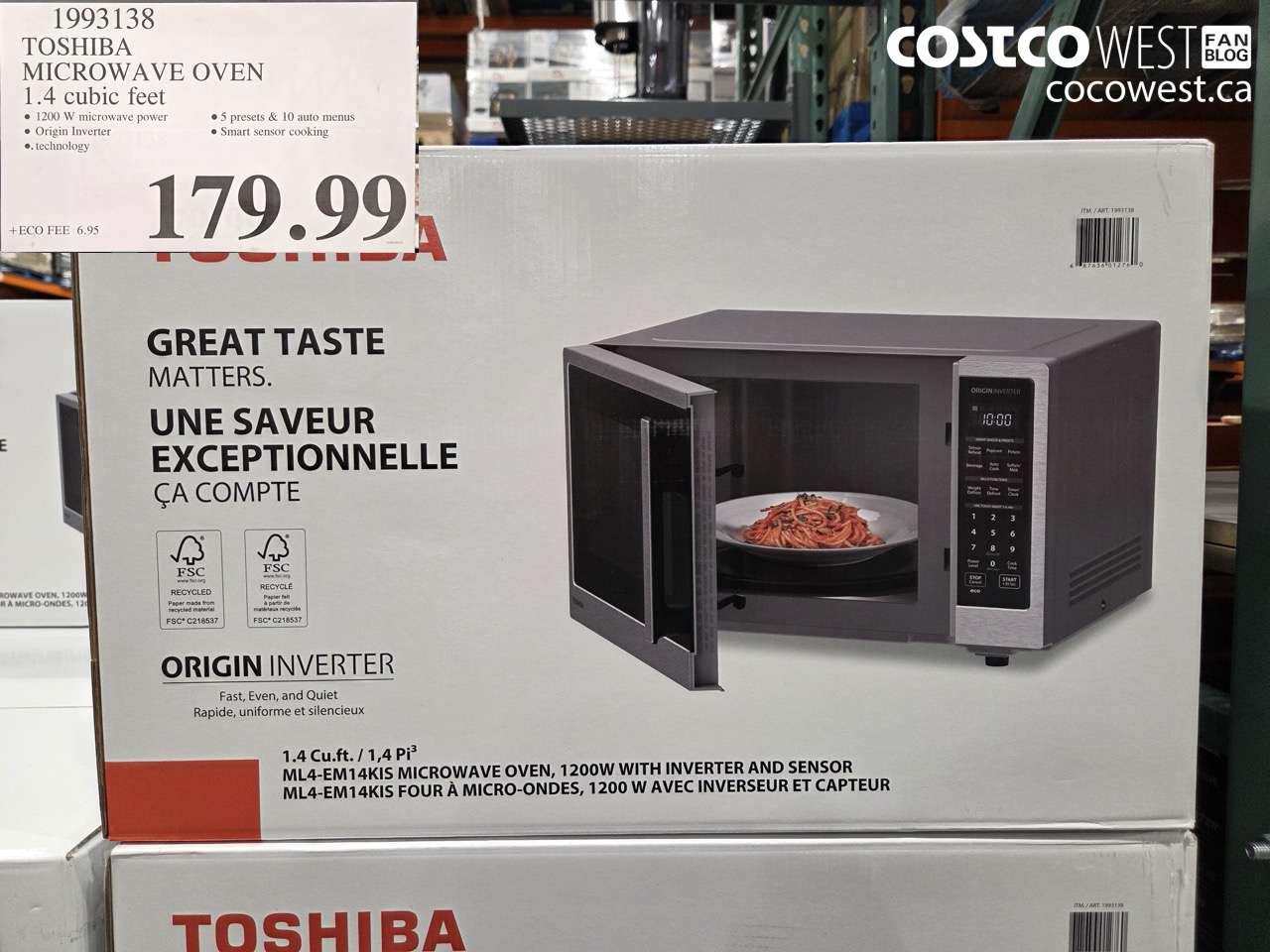 1993138 TOSHIBA MICROWAVE OVEN 1.4 CUBIC FEET $179.99