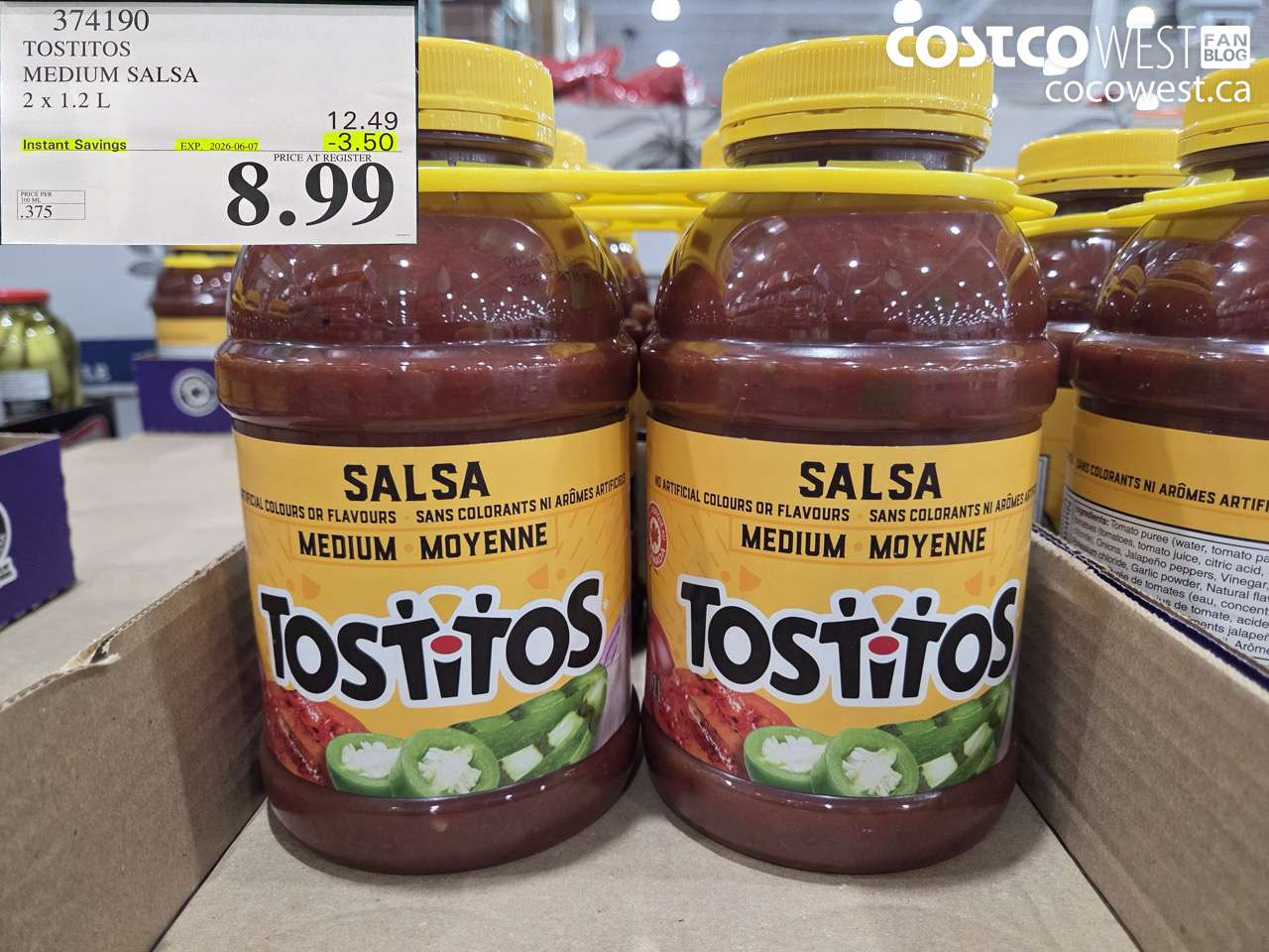 374190 TOSTITOS MEDIUM SALSA 2 X 1.2 L ($3.50 INSTANT SAVINGS EXPIRES ON 2026-06-07) $8.99