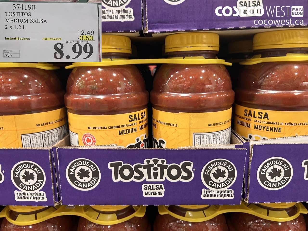 374190 TOSTITOS MEDIUM SALSA 2 X 1.2 L ($3.50 INSTANT SAVINGS EXPIRES ON 2026-06-07) $8.99