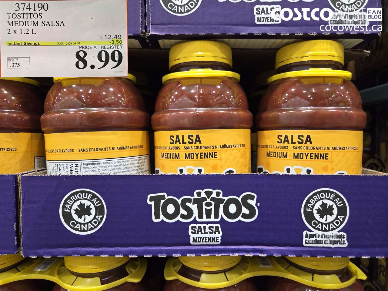 374190 TOSTITOS MEDIUM SALSA 2 X 1.2 L ($3.50 INSTANT SAVINGS EXPIRES ON 2026-06-07) $8.99