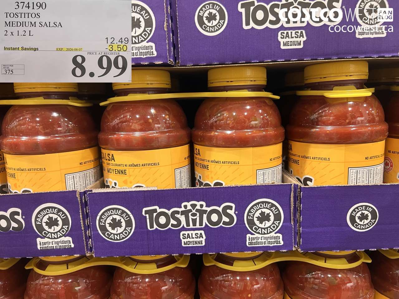 374190 TOSTITOS MEDIUM SALSA 2 X 1.2 L ($3.50 INSTANT SAVINGS EXPIRES ON 2026-06-07) $8.99