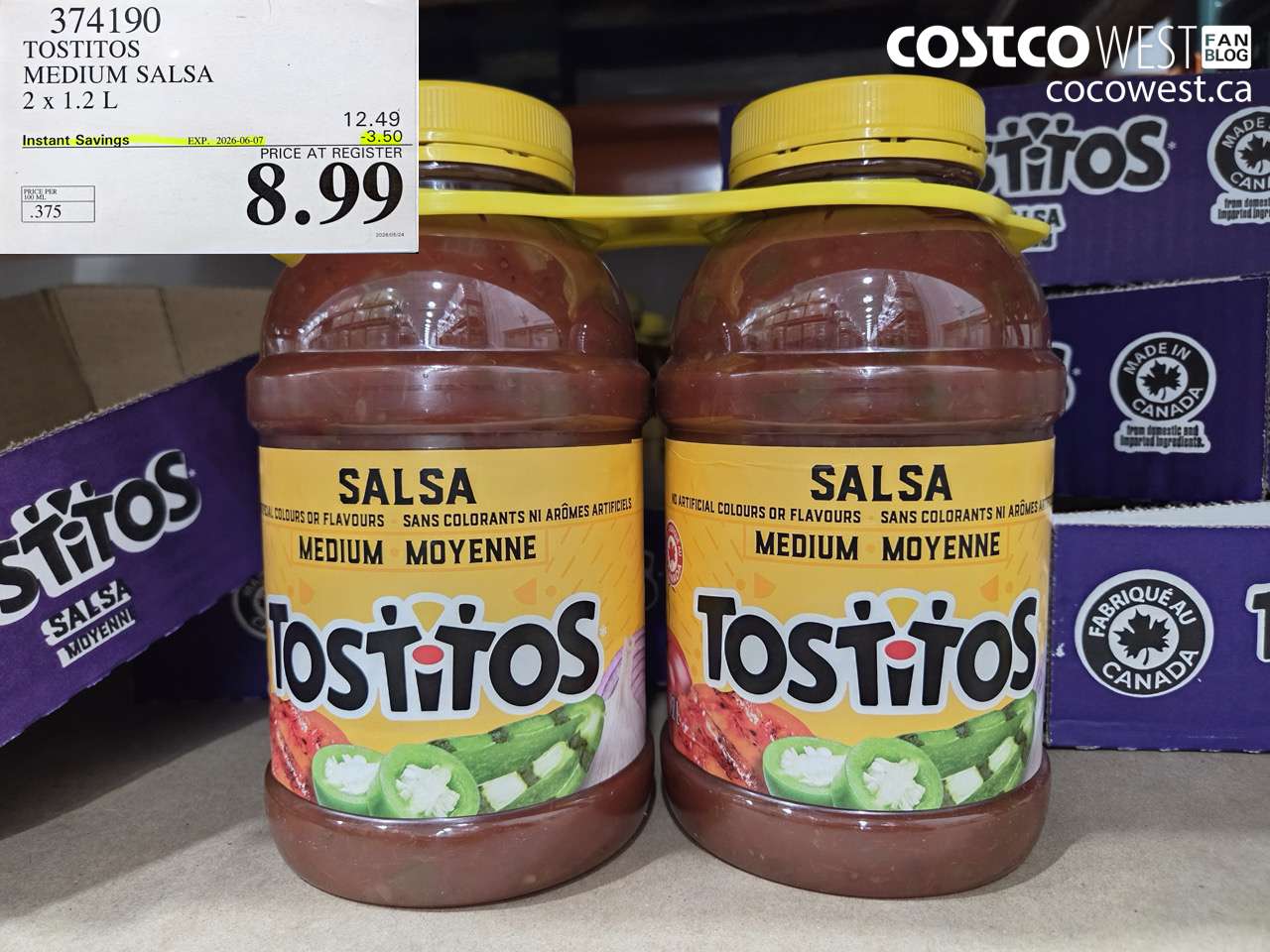 374190 TOSTITOS MEDIUM SALSA 2 X 1.2 L ($3.50 INSTANT SAVINGS EXPIRES ON 2026-06-07) $8.99