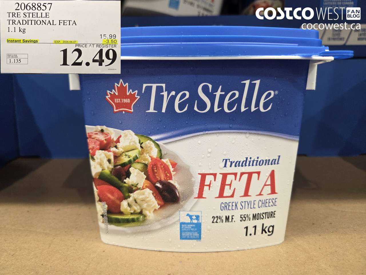2068857 TRE STELLE TRADITIONAL FETA 1.1 KG ($3.50 INSTANT SAVINGS EXPIRES ON 2026-06-07) $12.49