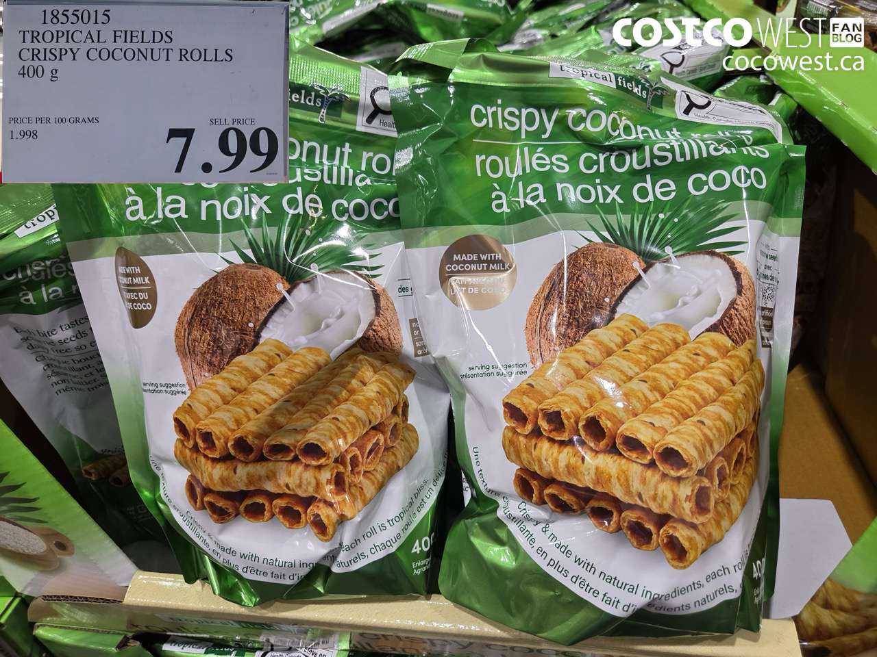 1855015 TROPICAL FIELDS CRISPY COCONUT ROLLS 400 G $7.99