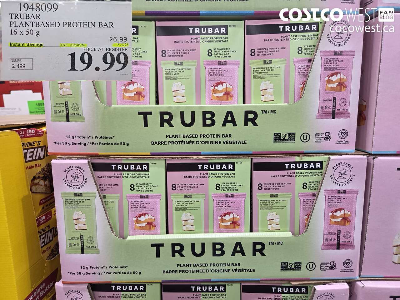 1948099 TRUBAR PLANTBASED PROTEIN BAR 16 X 50 G ($7.00 INSTANT SAVINGS EXPIRES ON 2026-05-24) $19.99