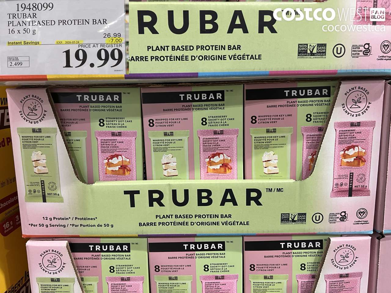 1948099 TRUBAR PLANTBASED PROTEIN BAR 16 X 50 G ($7.00 INSTANT SAVINGS EXPIRES ON 2026-05-24) $19.99