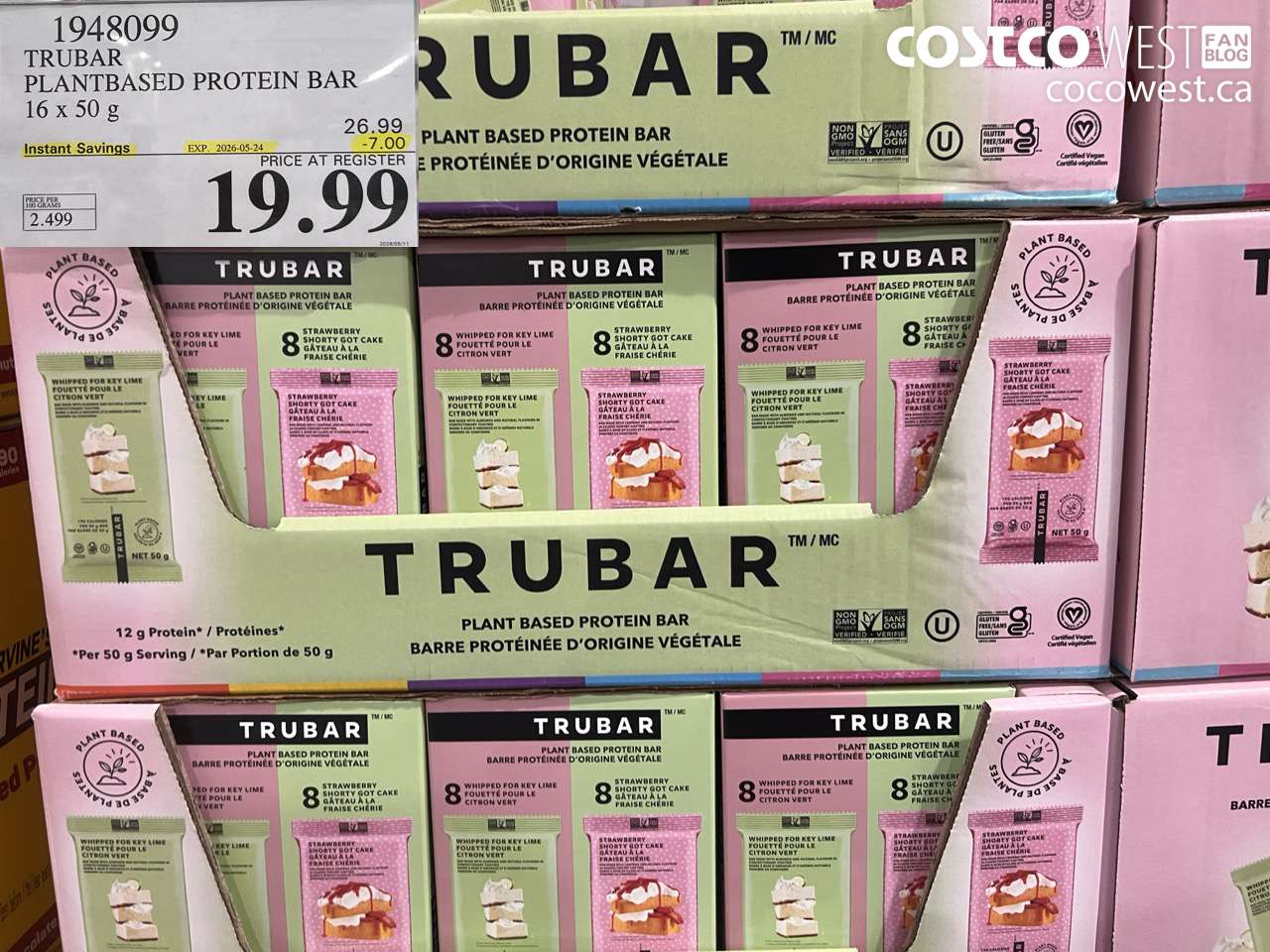 1948099 TRUBAR PLANTBASED PROTEIN BAR 16 X 50 G ($7.00 INSTANT SAVINGS EXPIRES ON 2026-05-24) $19.99