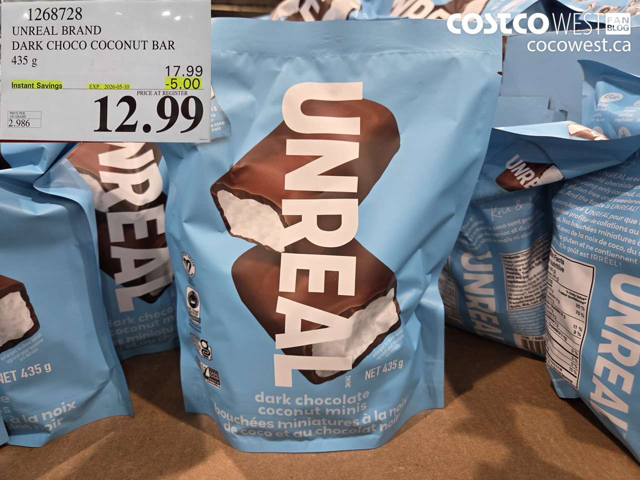 1268728 UNREAL BRAND DARK CHOCO COCONUT BAR 435 G ($5.00 INSTANT SAVINGS EXPIRES ON 2026-05-10) $12.99
