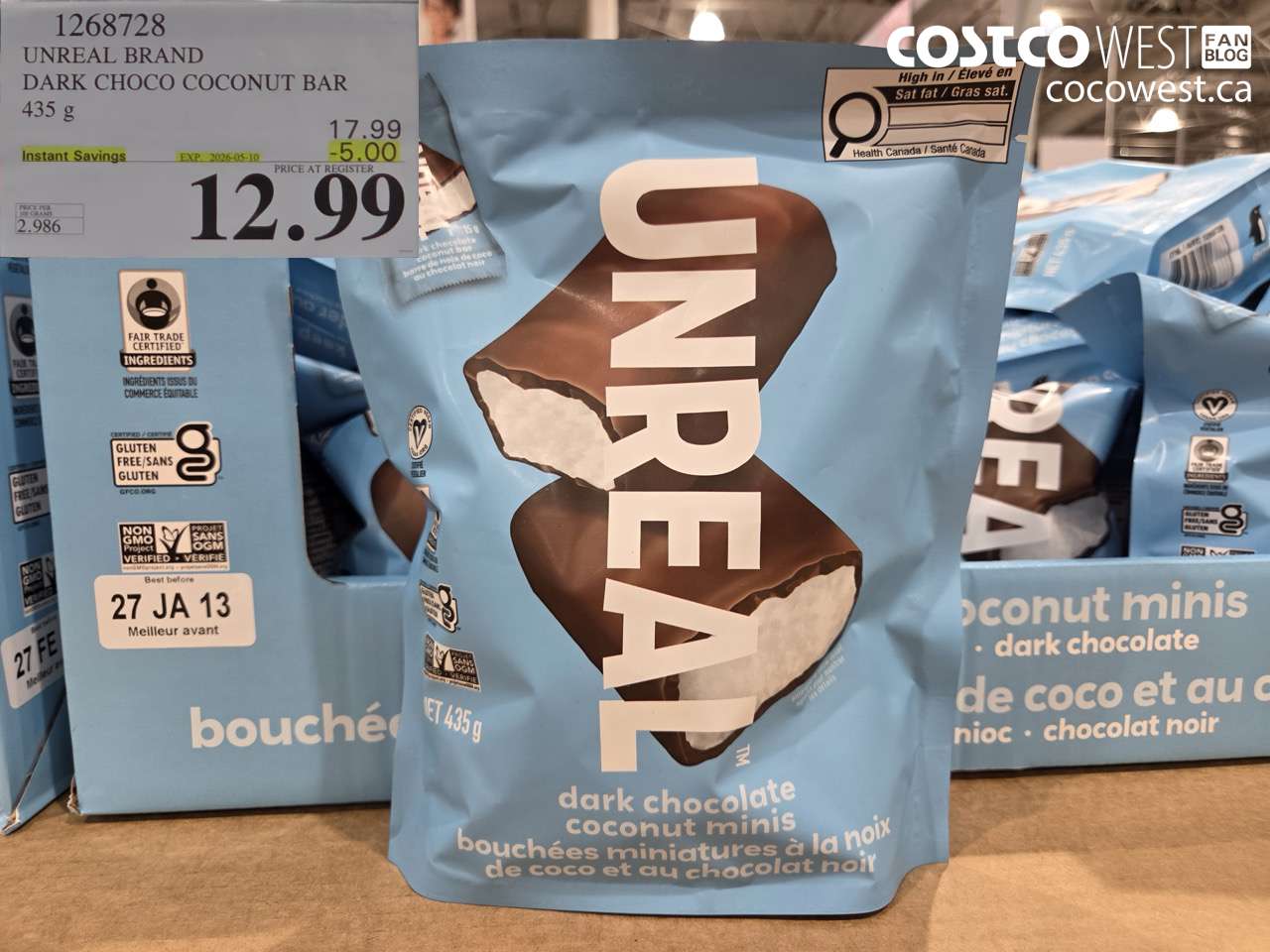 1268728 UNREAL BRAND DARK CHOCO COCONUT BAR 435 G ($5.00 INSTANT SAVINGS EXPIRES ON 2026-05-10) $12.99