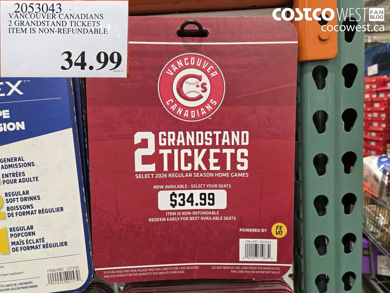 2053043 VANCOUVER CANADIANS 2 GRANDSTAND TICKETS ITEM IS NON-REFUNDABLE $34.99