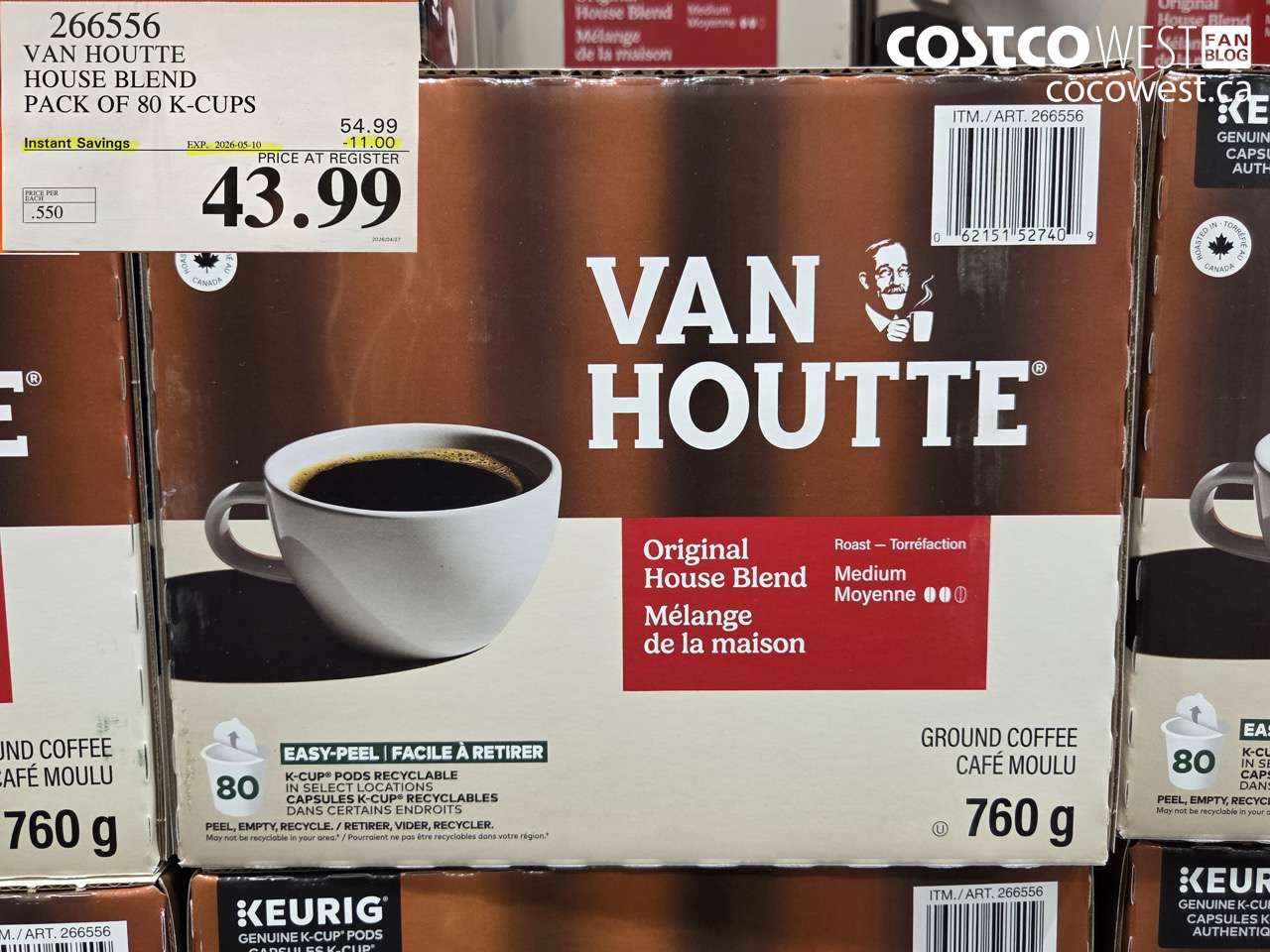 266556 VAN HOUTTE HOUSE BLEND PACK OF 80 K-CUPS ($11.00 INSTANT SAVINGS EXPIRES ON 2026-05-10) $43.99