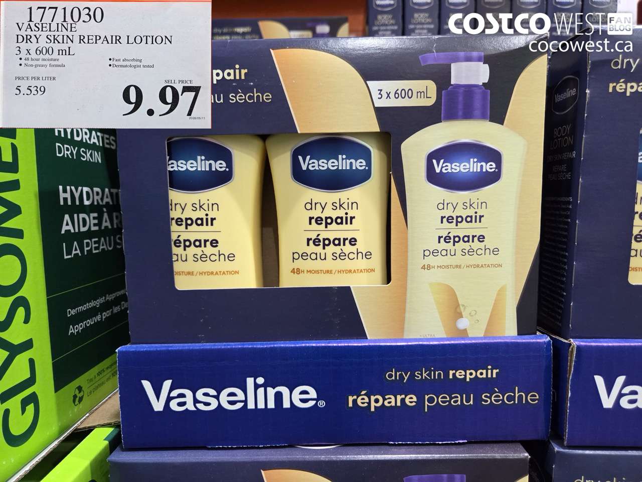 1771030 VASELINE DRY SKIN REPAIR LOTION 3 X 600 ML $9.97