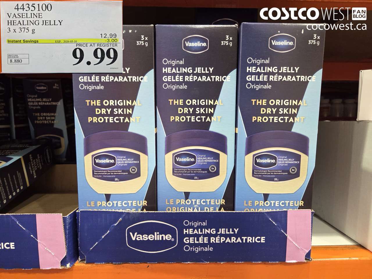 4435100 VASELINE HEALING JELLY 3 X 375 G ($3.00 INSTANT SAVINGS EXPIRES ON 2026-05-10) $9.99