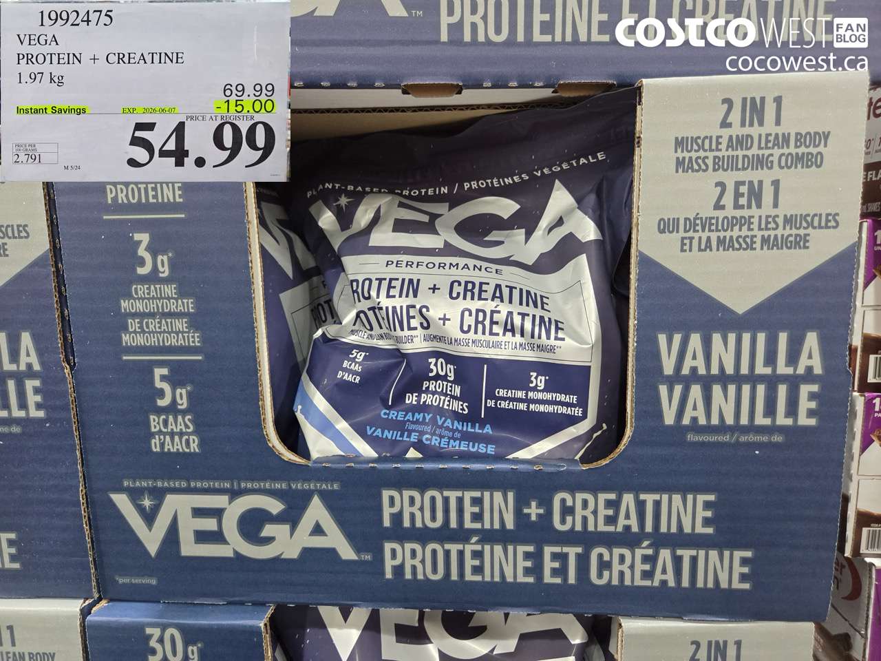 1992475 VEGA PROTEIN + CREATINE 1.97 KG ($15.00 INSTANT SAVINGS EXPIRES ON 2026-06-07) $54.99
